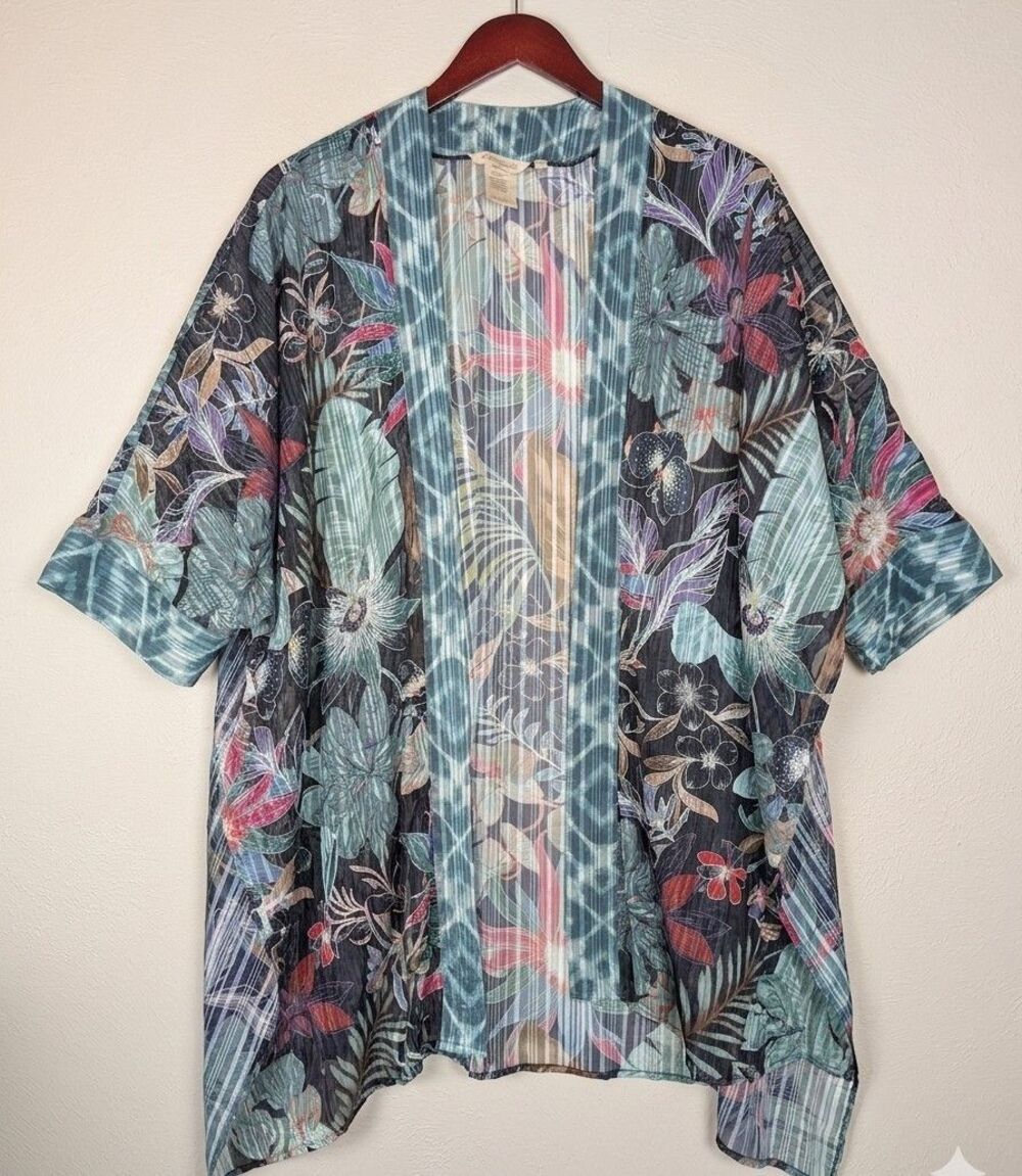 Soft Surroundings Tropical Floral Flowy Kimono Cardigan L/XL
